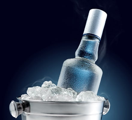 Bouteille de vodka dans un seau à glace