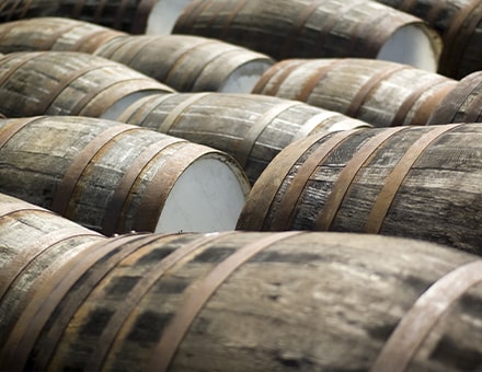 Fûts en bois en gros plan