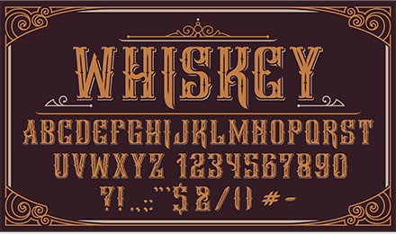 Police décorative pour étiquette de whisky