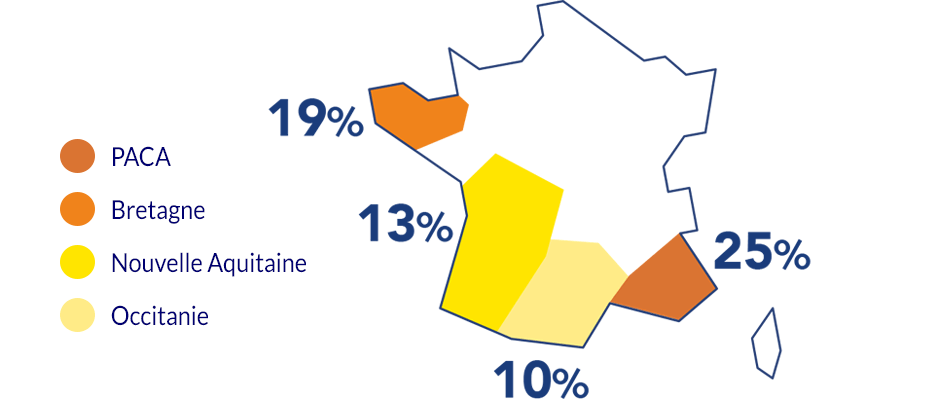 La carte de la production de la courge en France