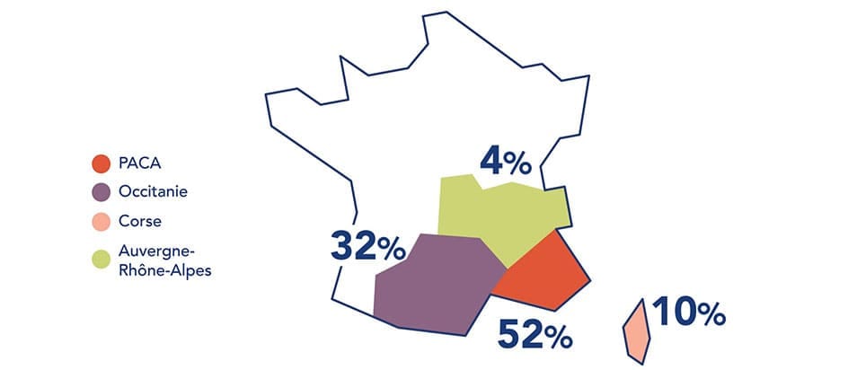 Carte de la production de figue en France