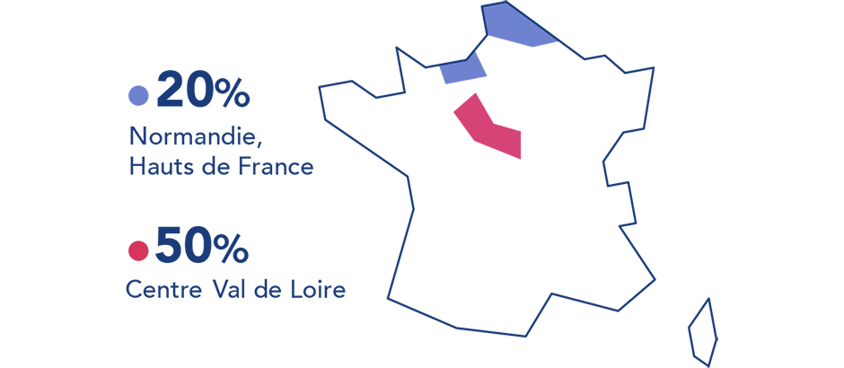 La carte de la production de la betterave en France