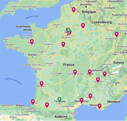 Carte de France des Halles METRO proposant le service de bornes de recharge électrique