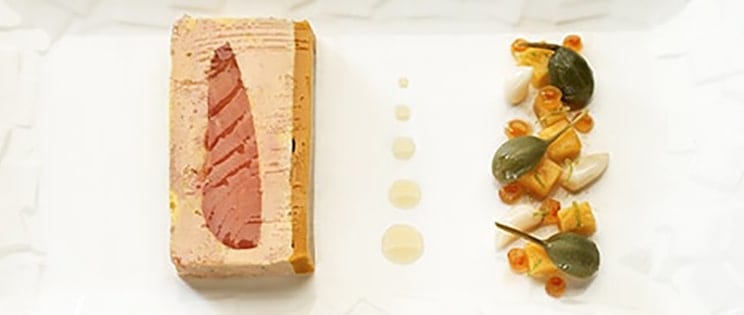 Recette de Chef - Foie gras de canard et cœur de saumon fumé mangue et citron vert