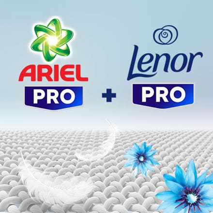 Lessive Ariel PRO et Adoucissant Lenor PRO