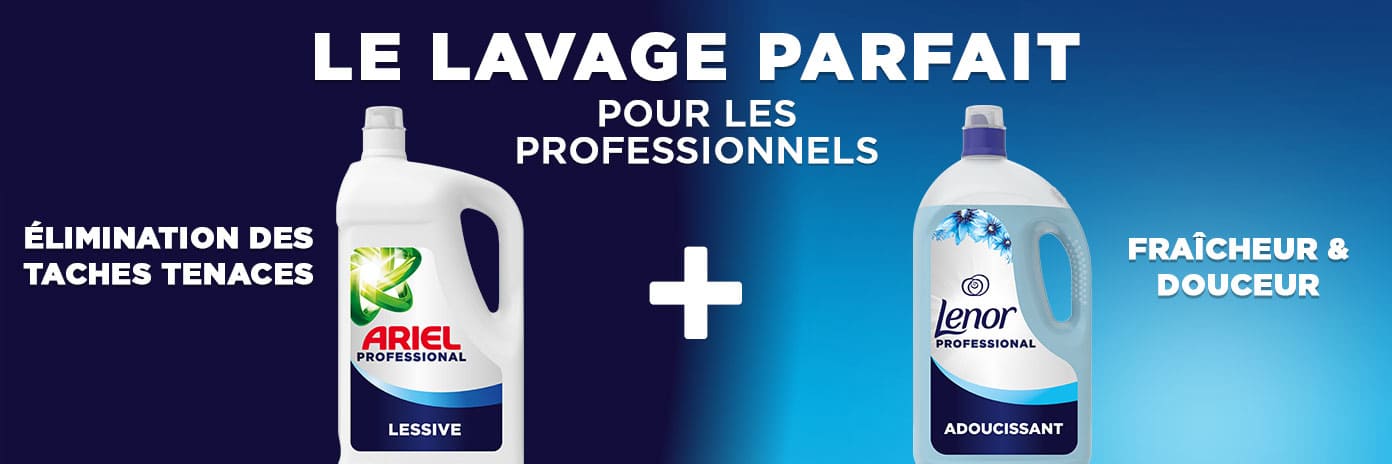 Lessive Ariel PRO et Adoucissant Lenor PRO