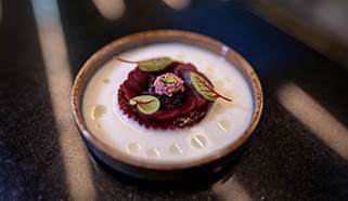 Marinált cékla bodzavirággal, tormás írómártás