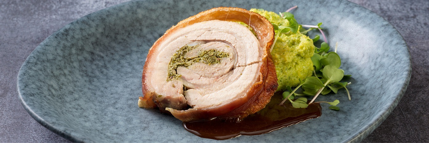 Porchetta bazsalikomos polentával