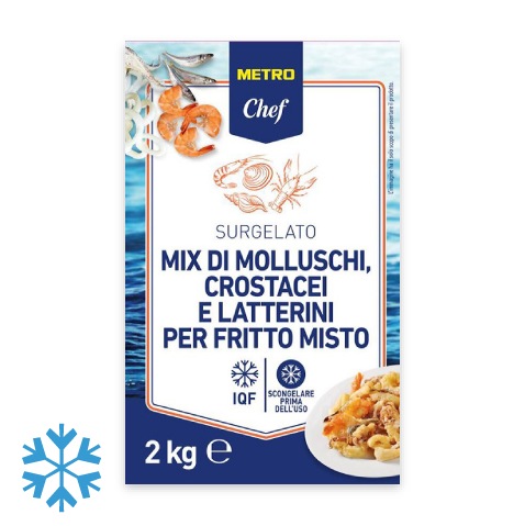 mix di molluschi, crostacei e latterini per fritto misto
