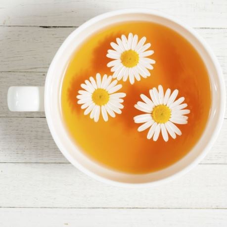 Ceai de romanita in vesela horeca alba din portelan