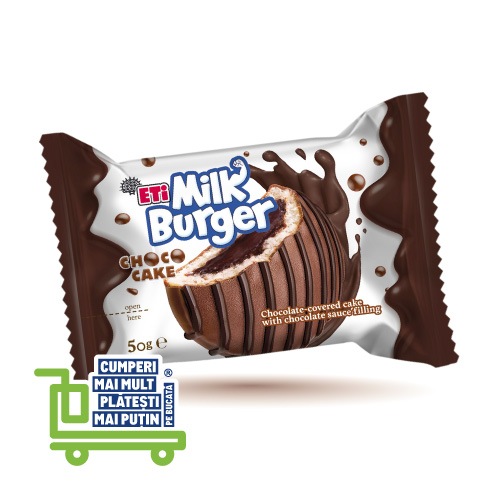 Gust intens de ciocolată, perfect pentru o pauză rapidă. ETi Milk Burger – desertul care aduce energia înapoi.