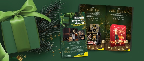 Pregătește-ți afacerea pentru sezonul festiv cu pachete cadou METRO. Design elegant, produse premium și atmosferă de sărbătoare pentru clienții tăi.