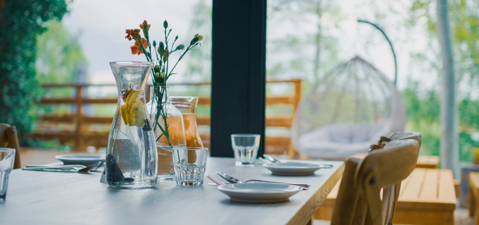 Restaurant table decoration and cutlery