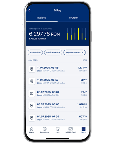 Dashboard facturi in Mpay