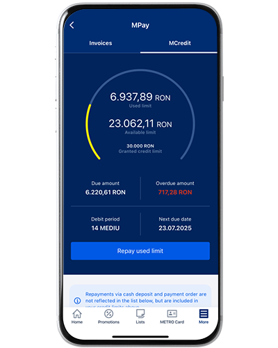 Ecran aplicatia METRO cu Credit