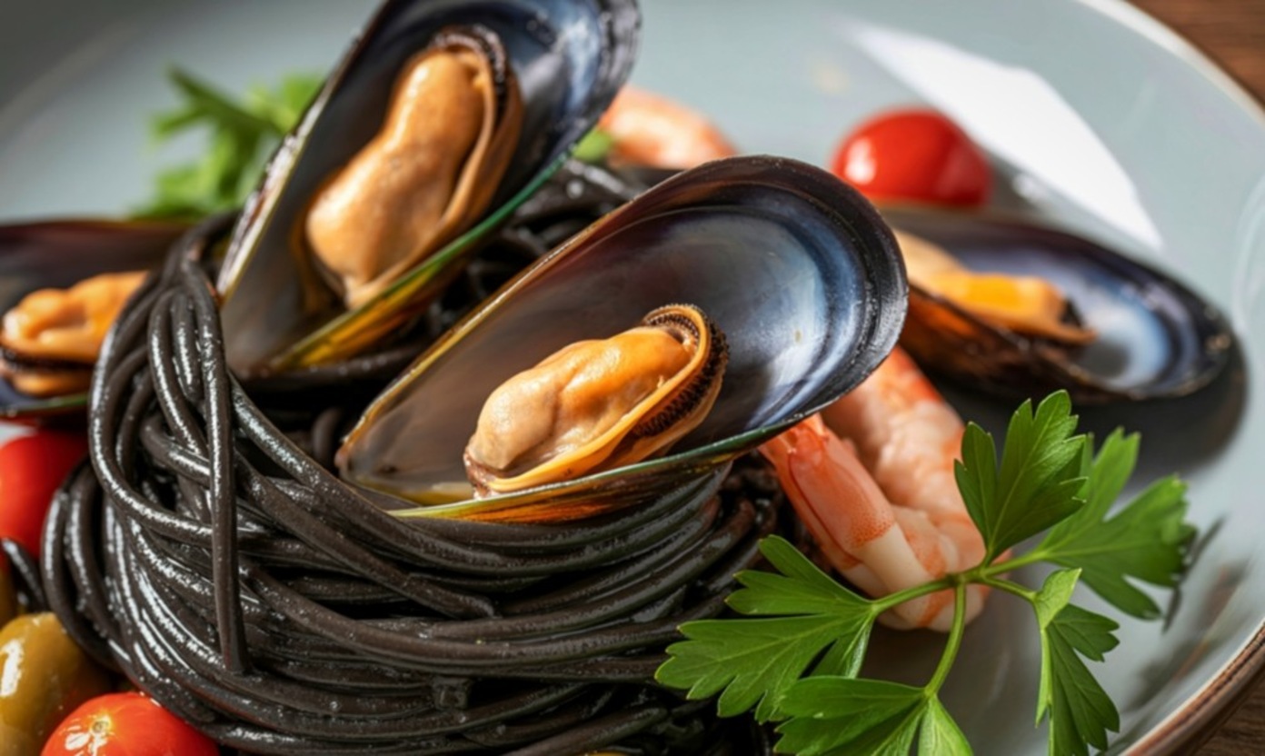 чорна паста з мідіями